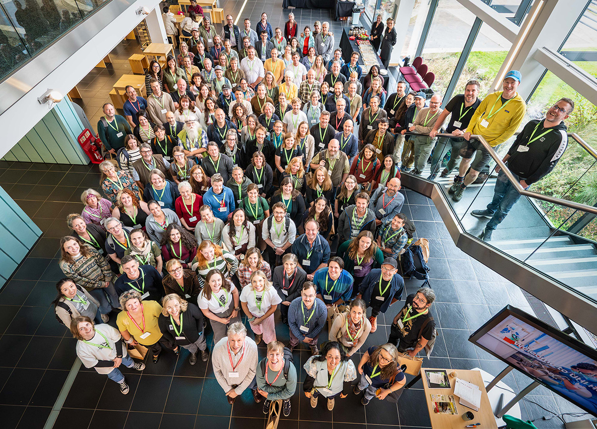 Aerial shot of a group of conference delegates