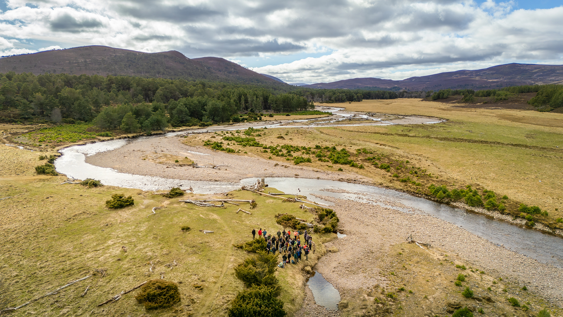Aerial view of a winding river