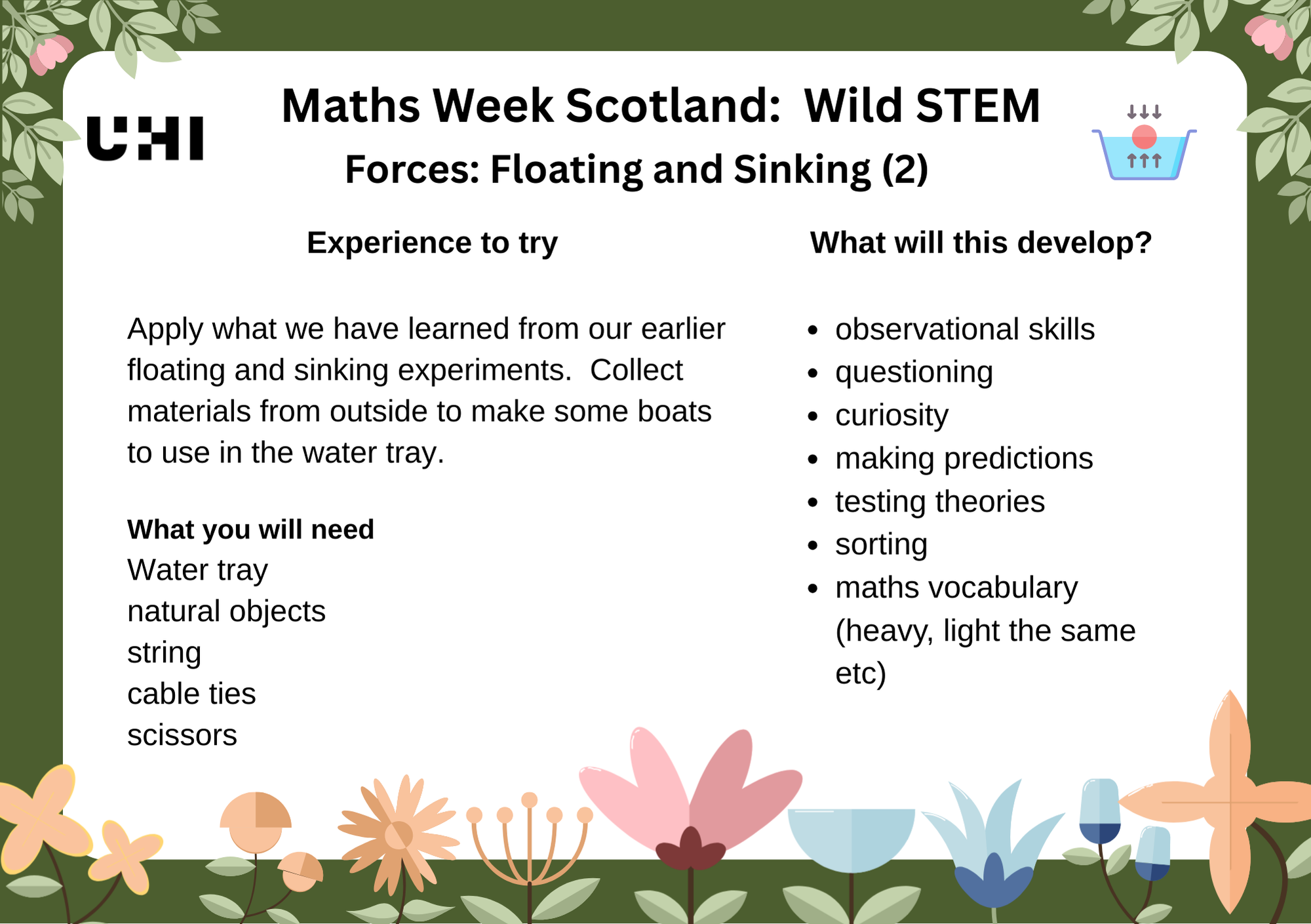 Maths Week Scotland 2025 activity - Forces - Floating activity